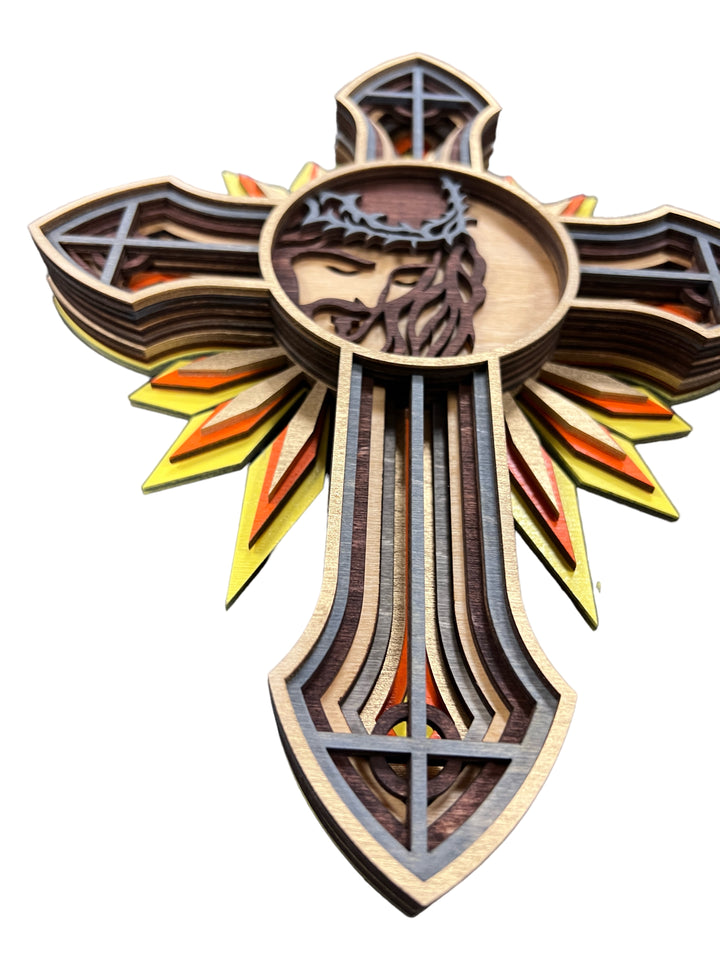 Wall Decoration Cross Jesus Religious Layer Wood Art Mandala 3D Art Multilayer Art Home Decor 7130