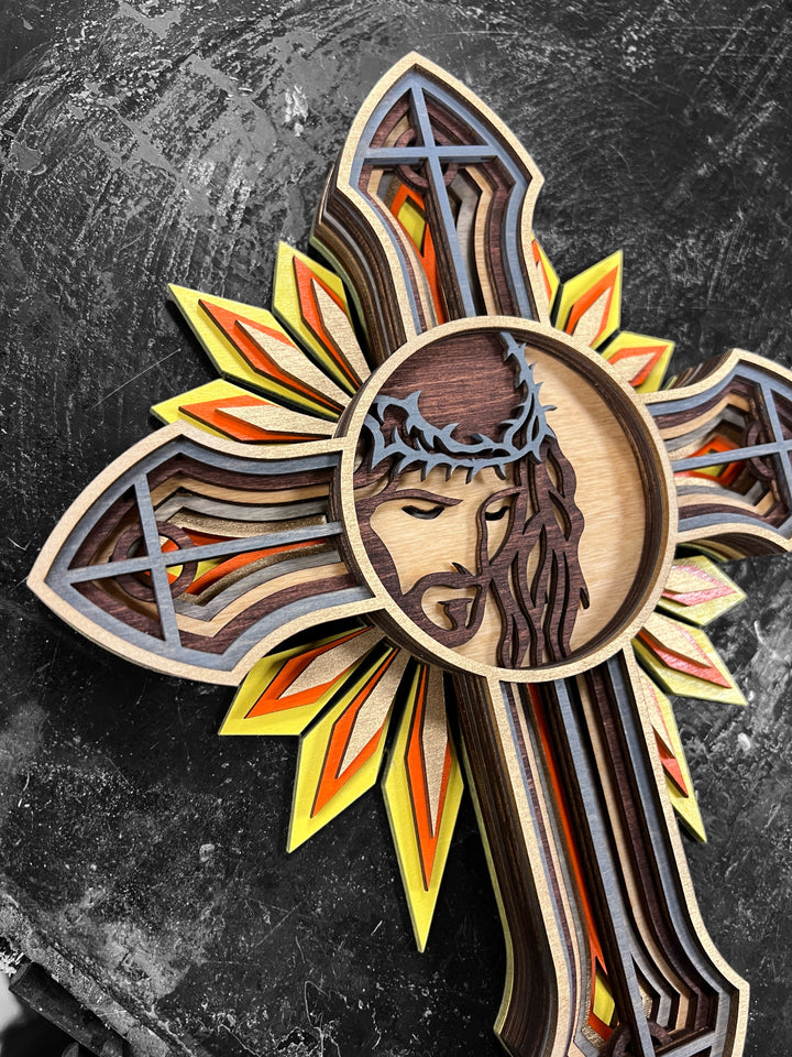 Wall Decoration Cross Jesus Religious Layer Wood Art Mandala 3D Art Multilayer Art Home Decor 7130