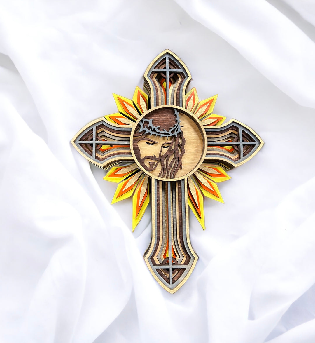 Wall Decoration Cross Jesus Religious Layer Wood Art Mandala 3D Art Multilayer Art Home Decor 7130