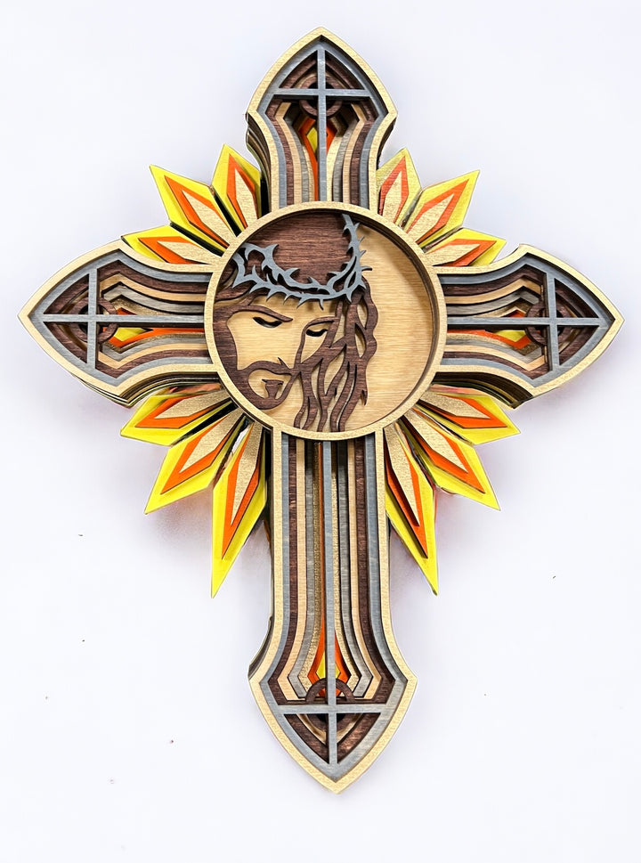 Wall Decoration Cross Jesus Religious Layer Wood Art Mandala 3D Art Multilayer Art Home Decor 7130