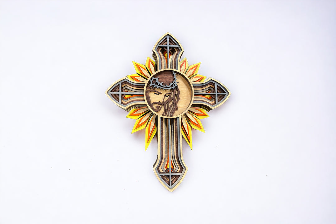 Wall Decoration Cross Jesus Religious Layer Wood Art Mandala 3D Art Multilayer Art Home Decor 7130