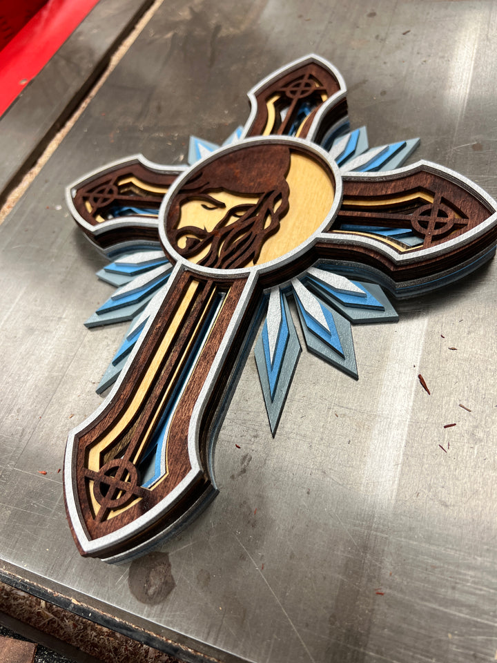 Wall Decoration Cross Jesus Religious Layer Wood Art Mandala 3D Art Multilayer Art Home Decor 7130