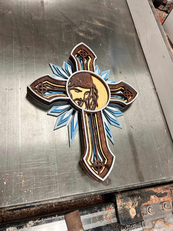 Wall Decoration Cross Jesus Religious Layer Wood Art Mandala 3D Art Multilayer Art Home Decor 7130