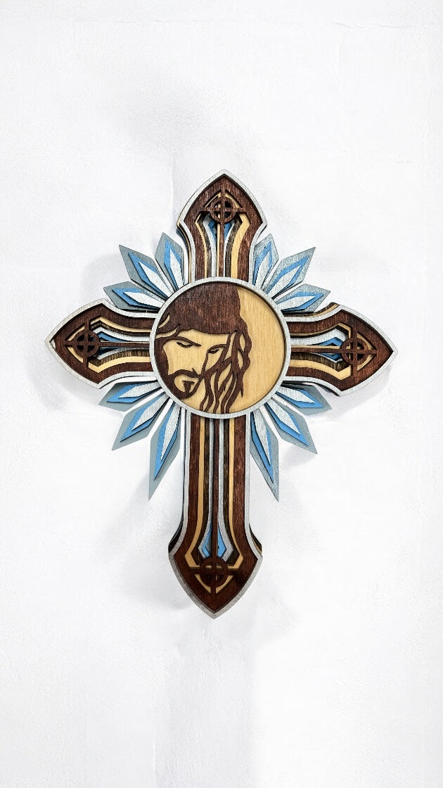 Wall Decoration Cross Jesus Religious Layer Wood Art Mandala 3D Art Multilayer Art Home Decor 7130