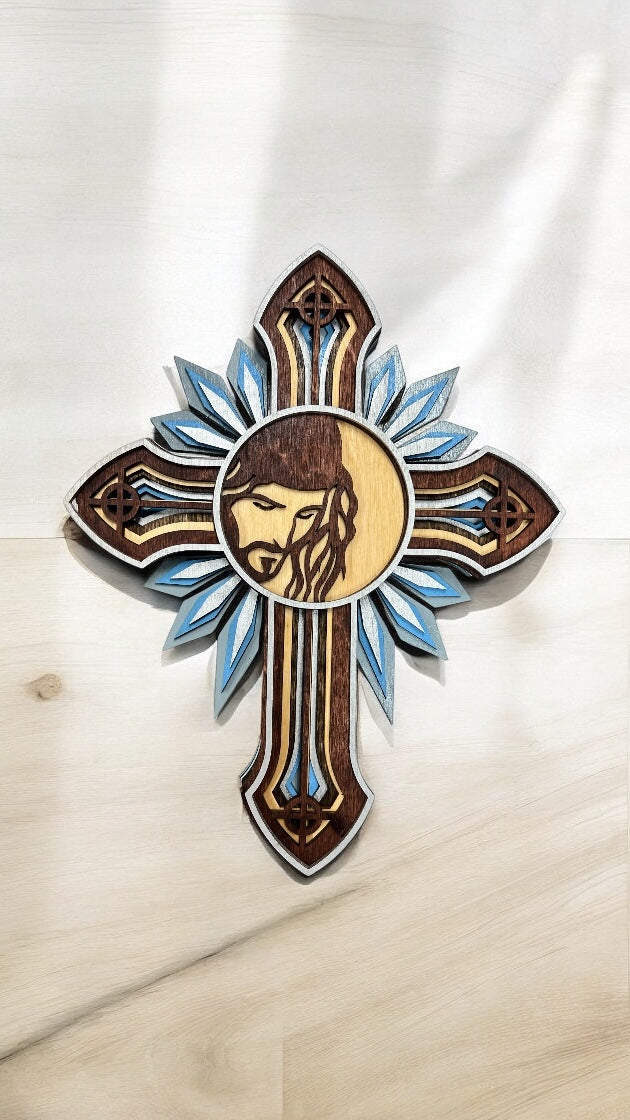 Wall Decoration Cross Jesus Religious Layer Wood Art Mandala 3D Art Multilayer Art Home Decor 7130