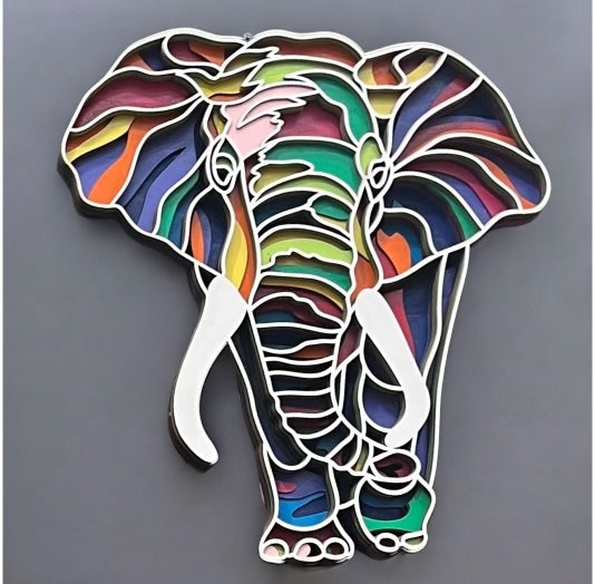 Colorful Wall Decoration Elephant Mandala 3D Art Multilayer wood art