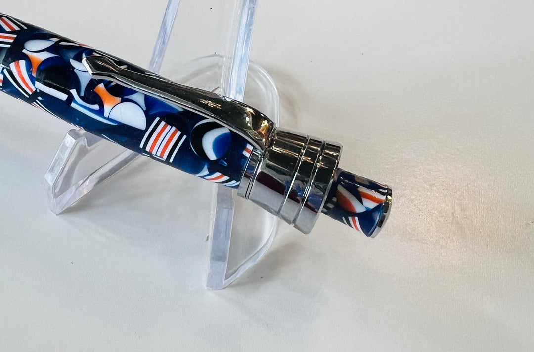 Pen Ballpoint Blue Orange White Confetti Acrylic with Silver metal Hardware