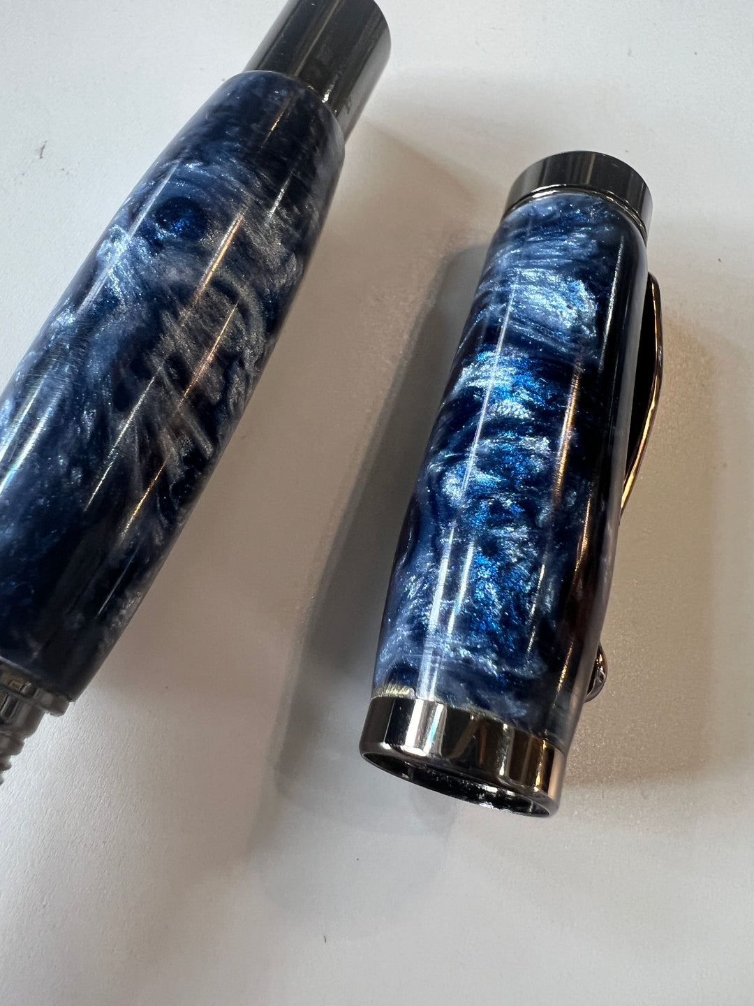 Pen Fountain Navy Blue Swirl Acrylic with Gunmetal Hardware