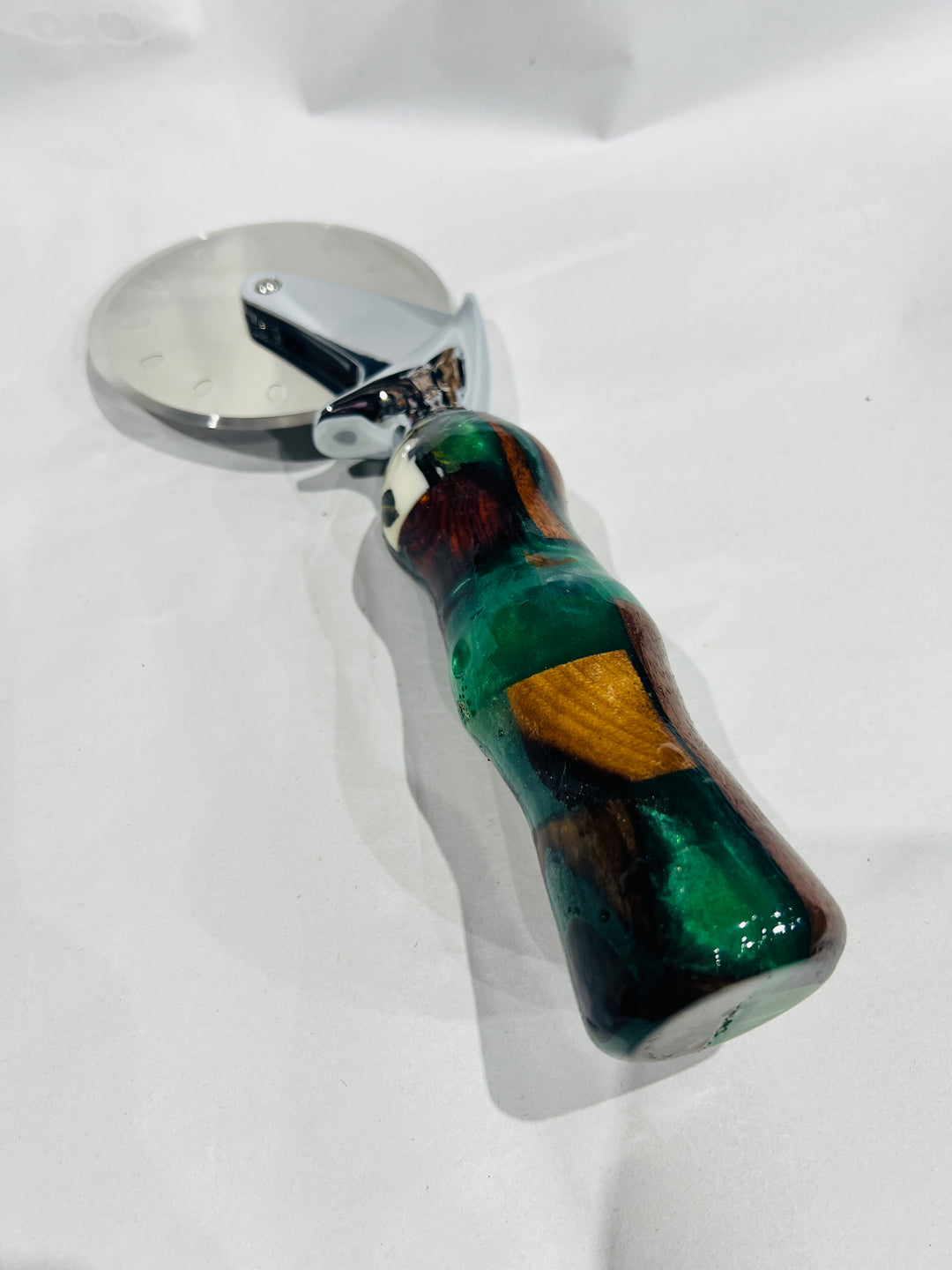Pizza Cutter Multiple Hardwood Green Acrylic Handle with Stainless Steel Rotary Blade 9442