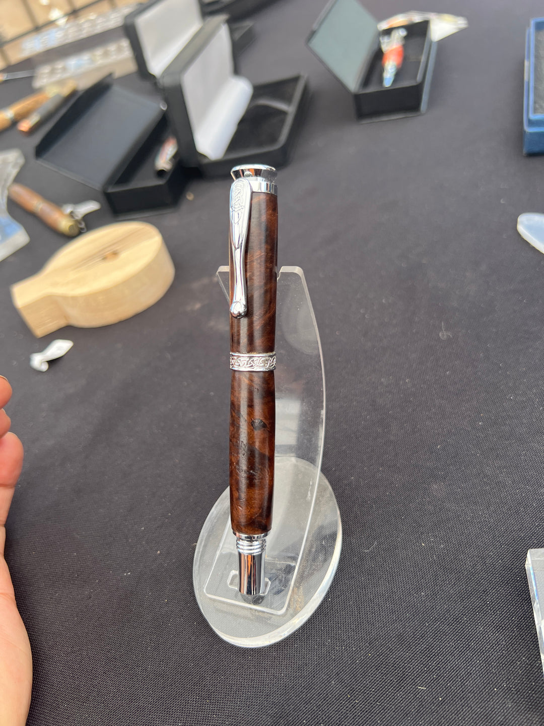 Pen Ballpoint Burl Walnut Screw on Top Ballpoint with Silver and Gold Hardware