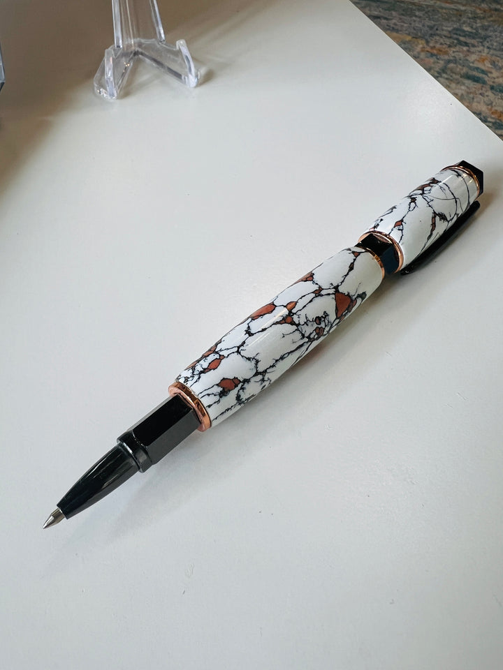 Pen Ballpoint Rock White Bronze with Two Tone Gunmetal Rose Gold Hardware