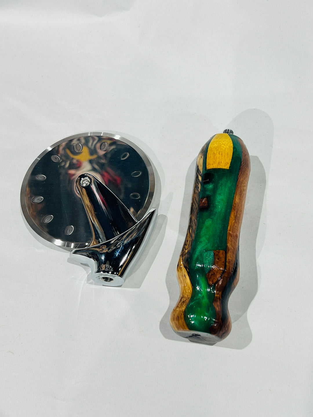 Pizza Cutter Multiple Hardwood Green Acrylic Handle with Stainless Steel Rotary Blade 9944
