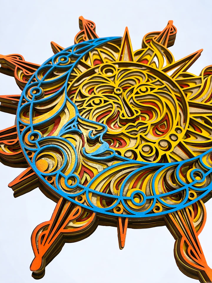 Wall Decoration Sun and Moon Layer Wood Art Mandala 3D Art Multilayer Art 2408