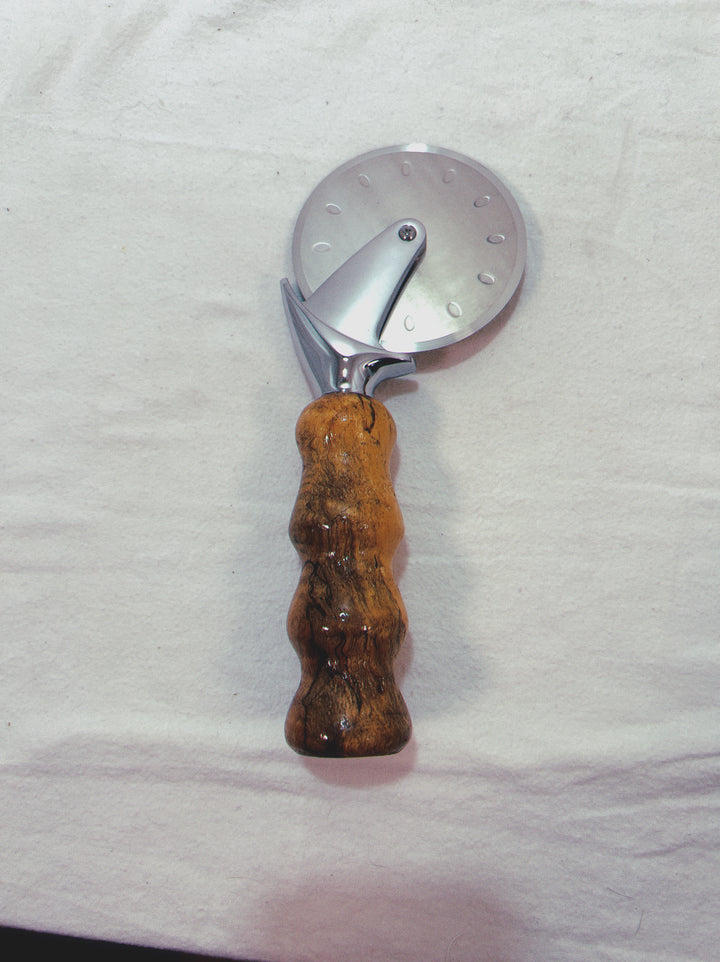 Pizza Cutter Spalted Pecan Hardwood Handle with Stainless Steel Rotary Blade 9957