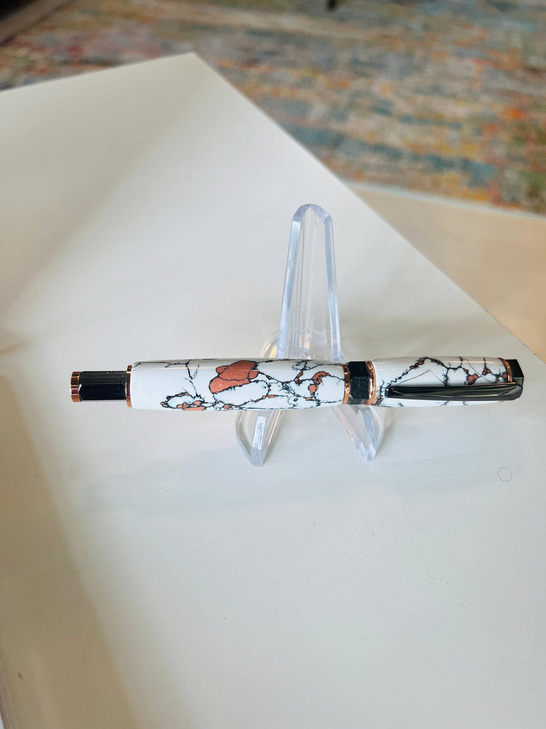 Pen Ballpoint Rock White Bronze with Two Tone Gunmetal Rose Gold Hardware