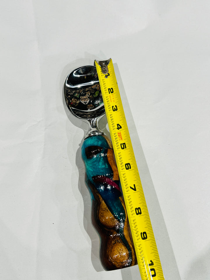 Ice Cream Scoop  Turquoise Blue Acrylic with Multiple Hardwood Handle with Paddle Stainless Steel Scoop