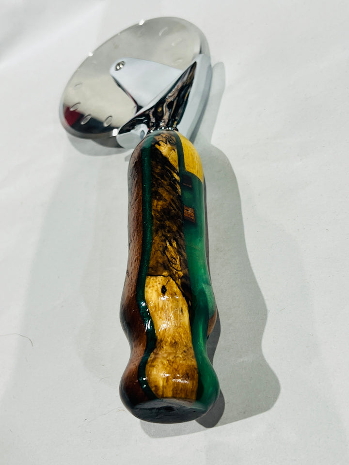 Pizza Cutter Multiple Hardwood Green Acrylic Handle with Stainless Steel Rotary Blade 9944