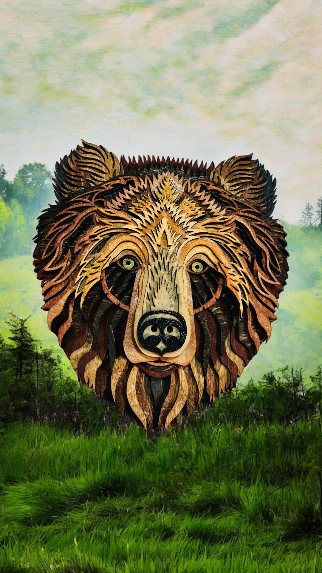 Wall Decoration Bear Head Multilayer Mandala 3D Wood Art
