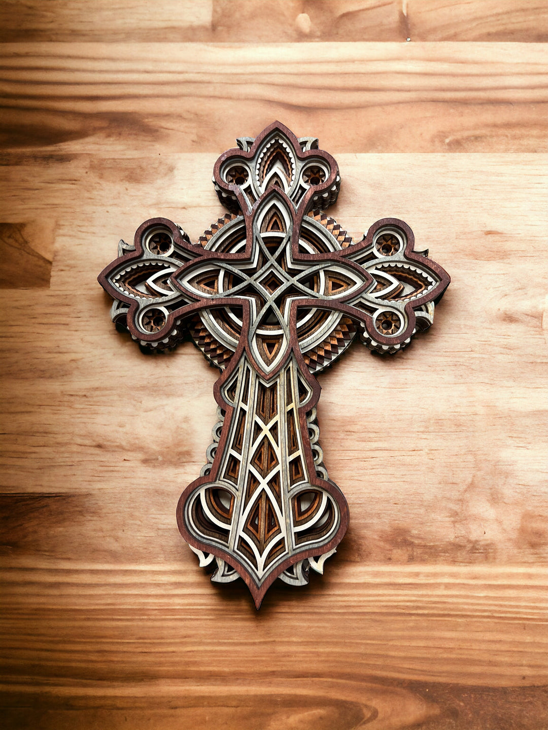 Wall Decoration Cross Religious Wood Layer Art Mandala 3D Art Multilayer Home Decor 76536