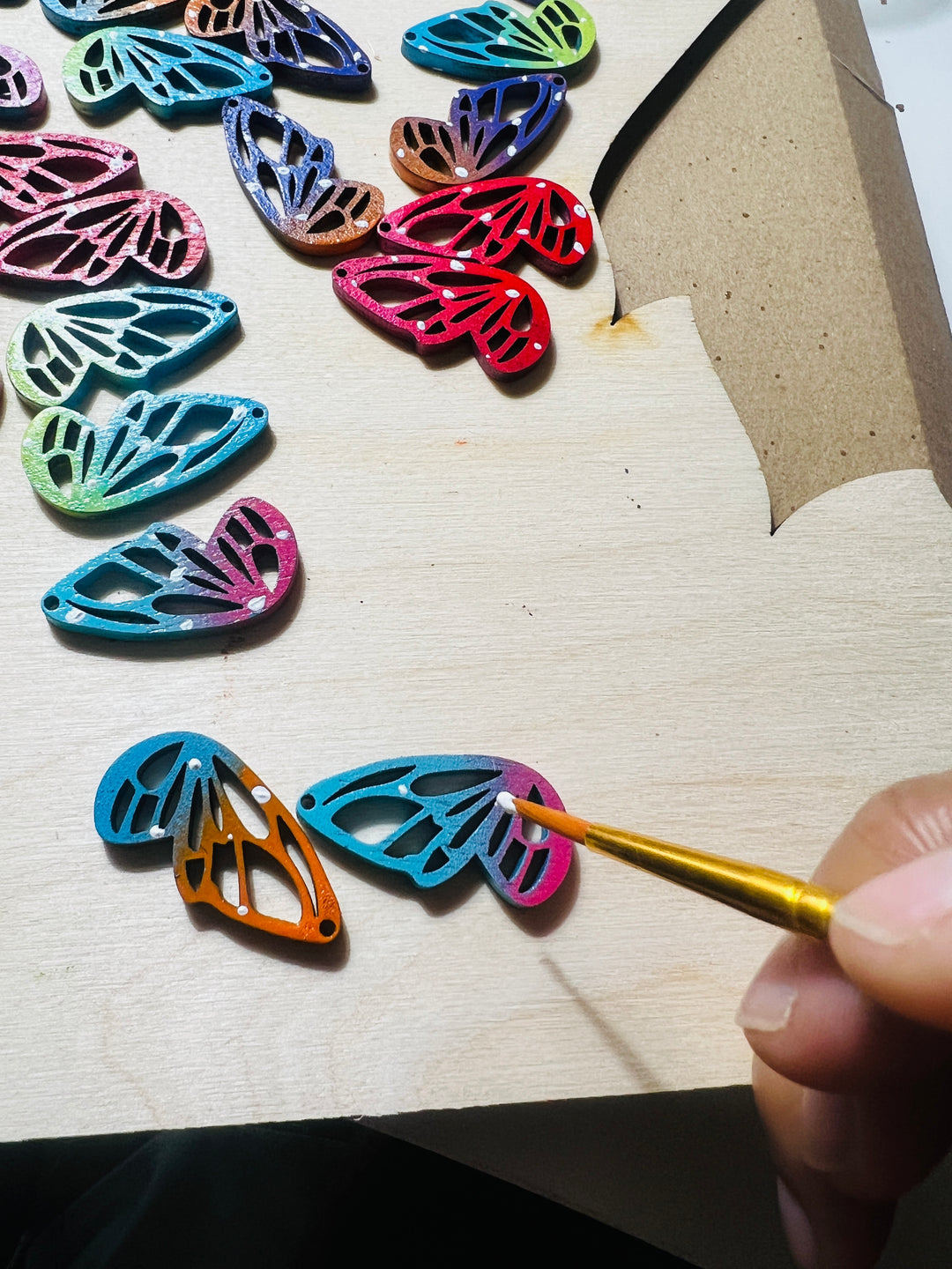 Earrings Wood Butterfly Wing Colorful Dangle Drop Ear Hook