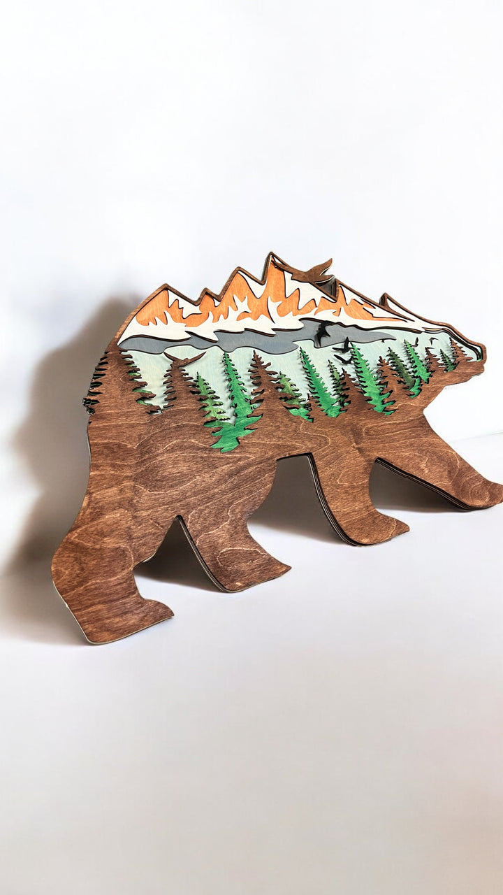 Wall Decoration Bear Scene Layer Wood Art Mandala 3D Art Multilayer
