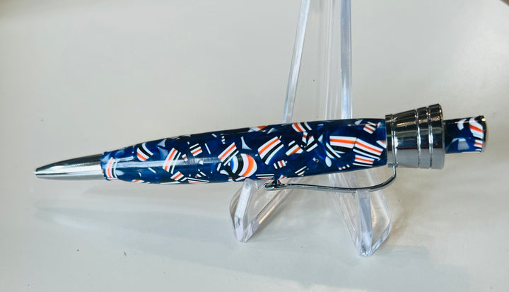 Pen Ballpoint Blue Orange White Confetti Acrylic with Silver metal Hardware