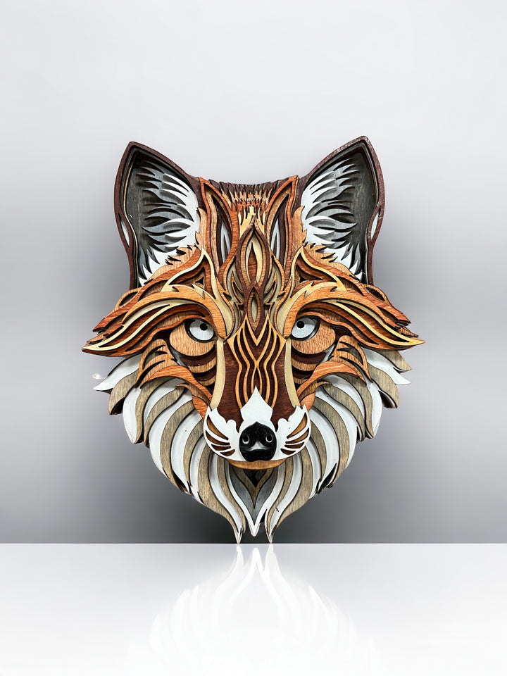 Wall Decoration Fox Head Detailed Layered Wood Art Mandala 3D Art