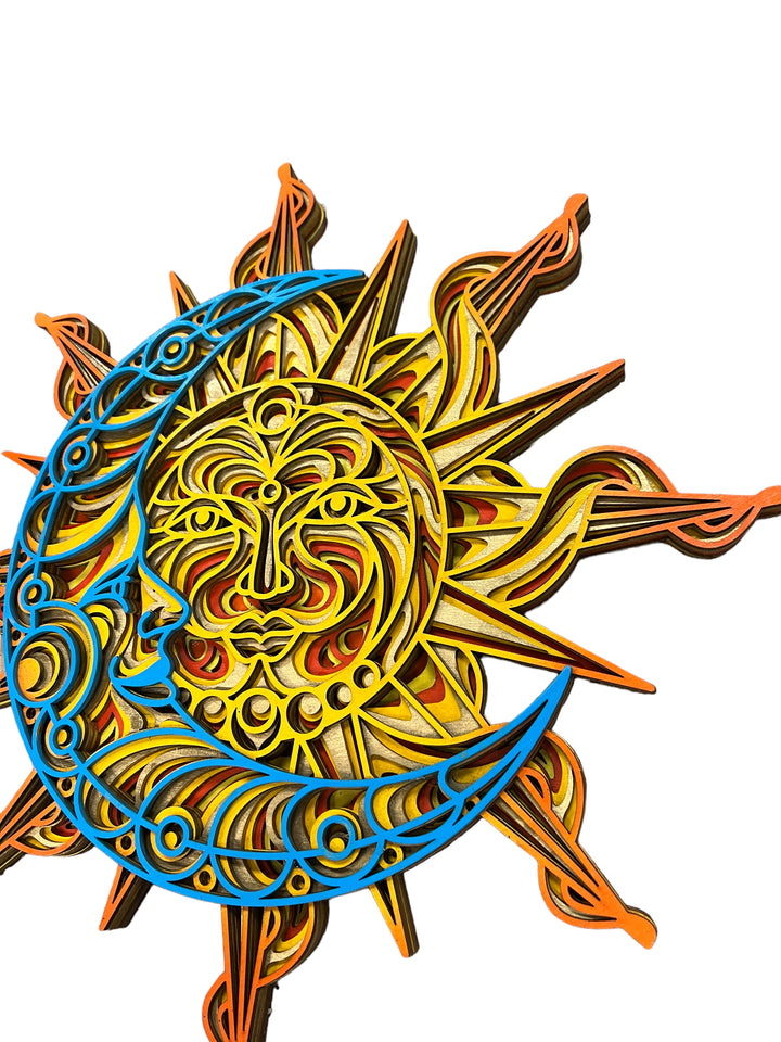 Wall Decoration Sun and Moon Layer Wood Art Mandala 3D Art Multilayer Art 2408