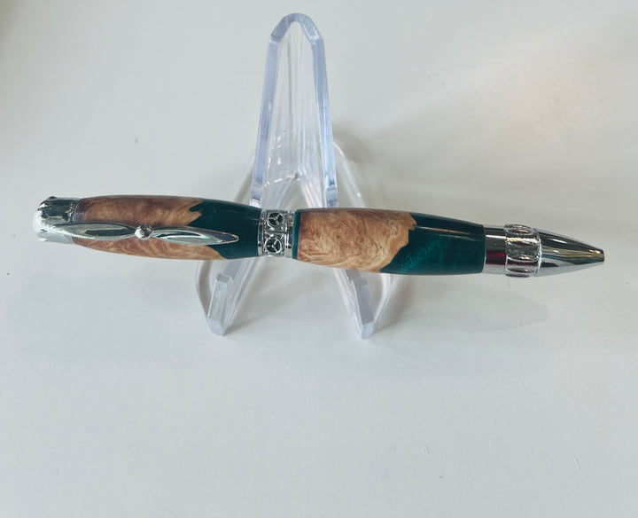 Pen Ballpoint Propeller Pilot Theme Green Walnut Burl Silver Hardware