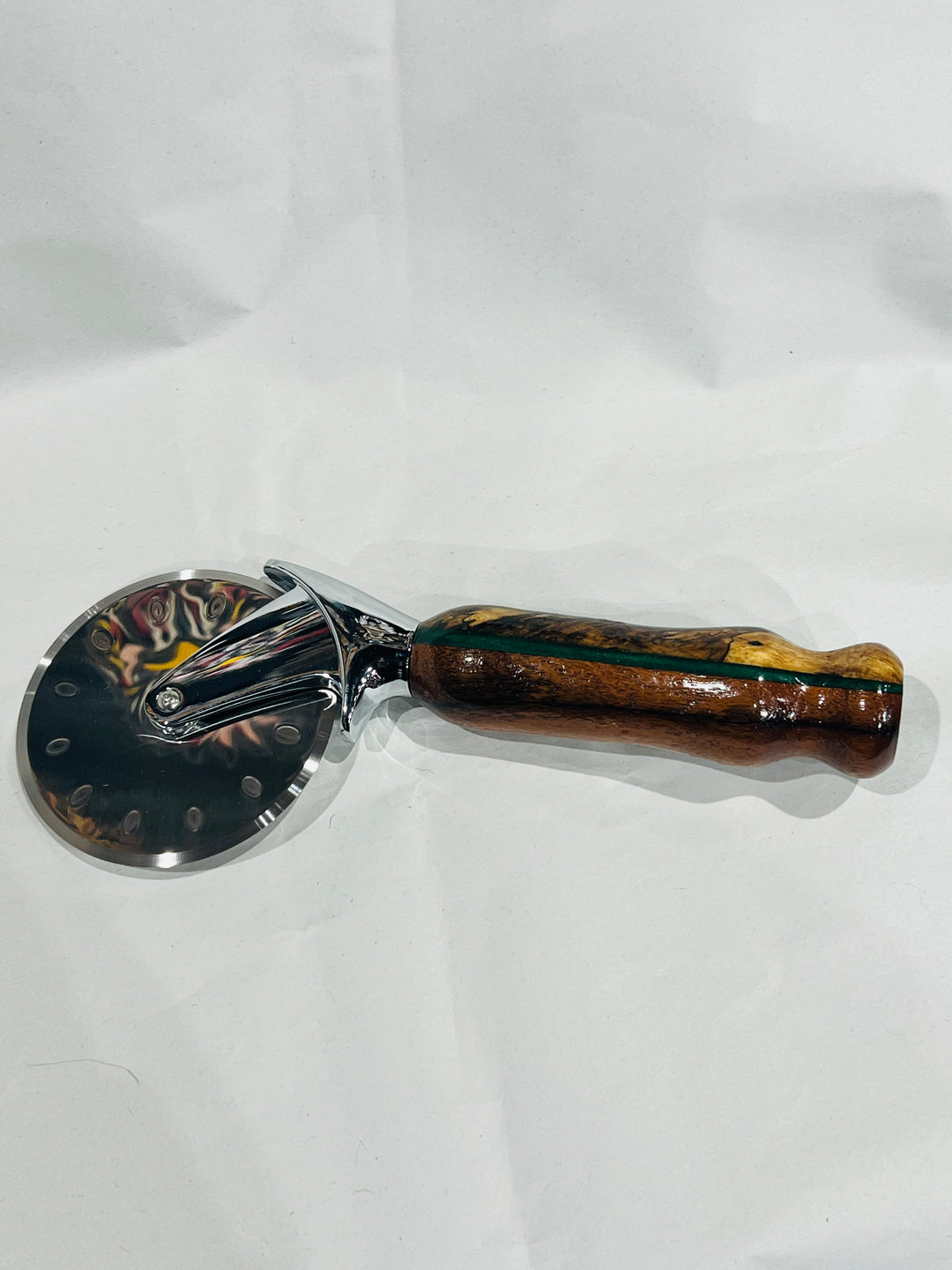 Pizza Cutter Multiple Hardwood Green Acrylic Handle with Stainless Steel Rotary Blade 9944