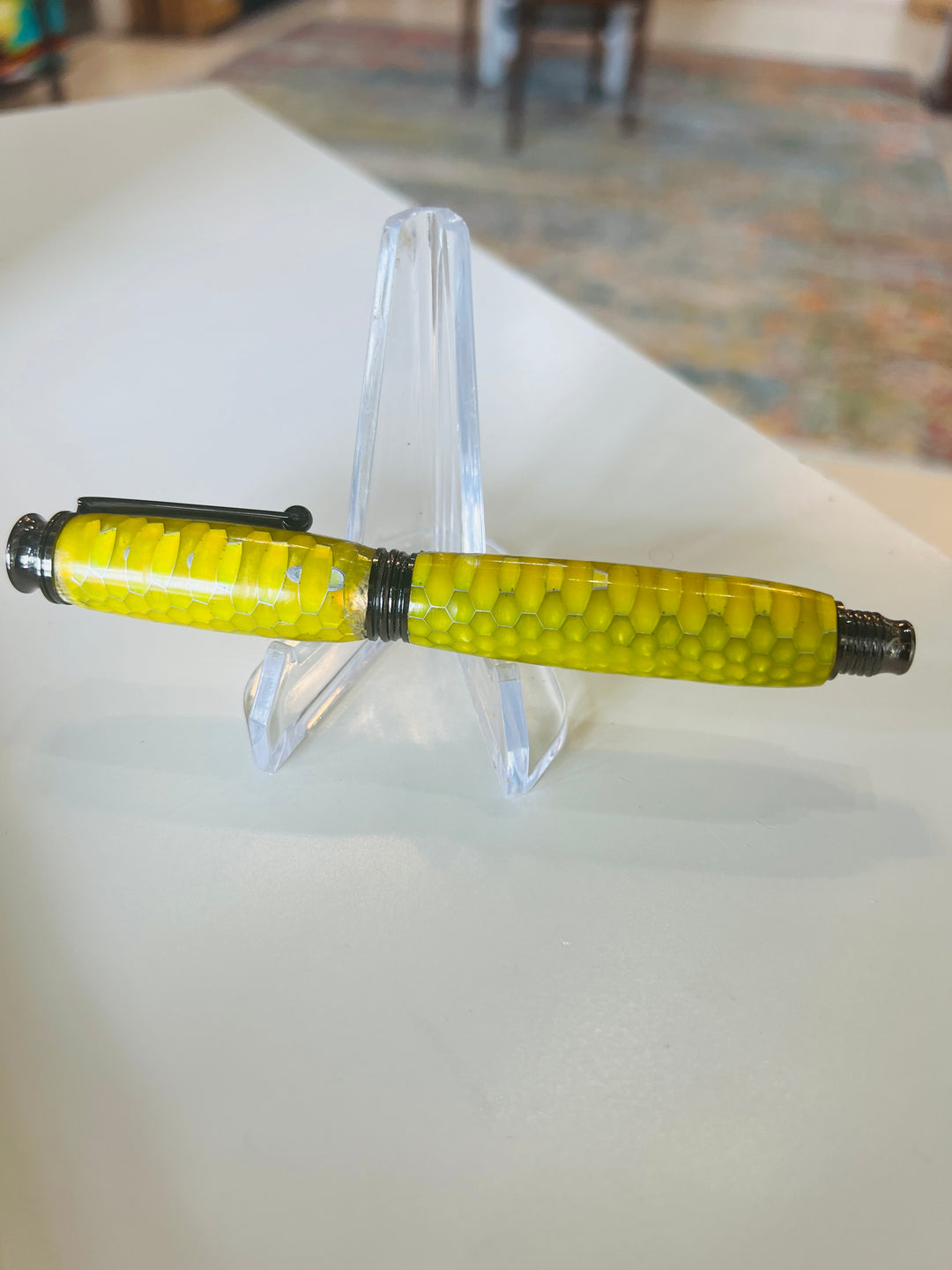 Pen Fountain Yellow Honeycomb Acrylic with Gunmetal Hardware