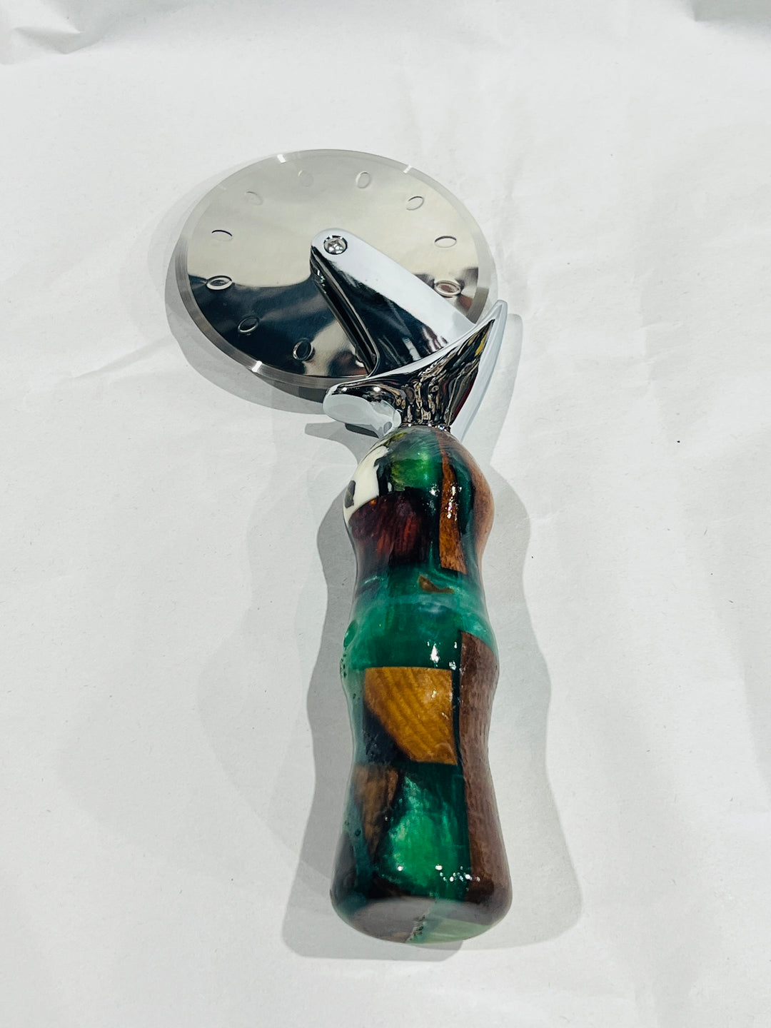 Pizza Cutter Multiple Hardwood Green Acrylic Handle with Stainless Steel Rotary Blade 9442