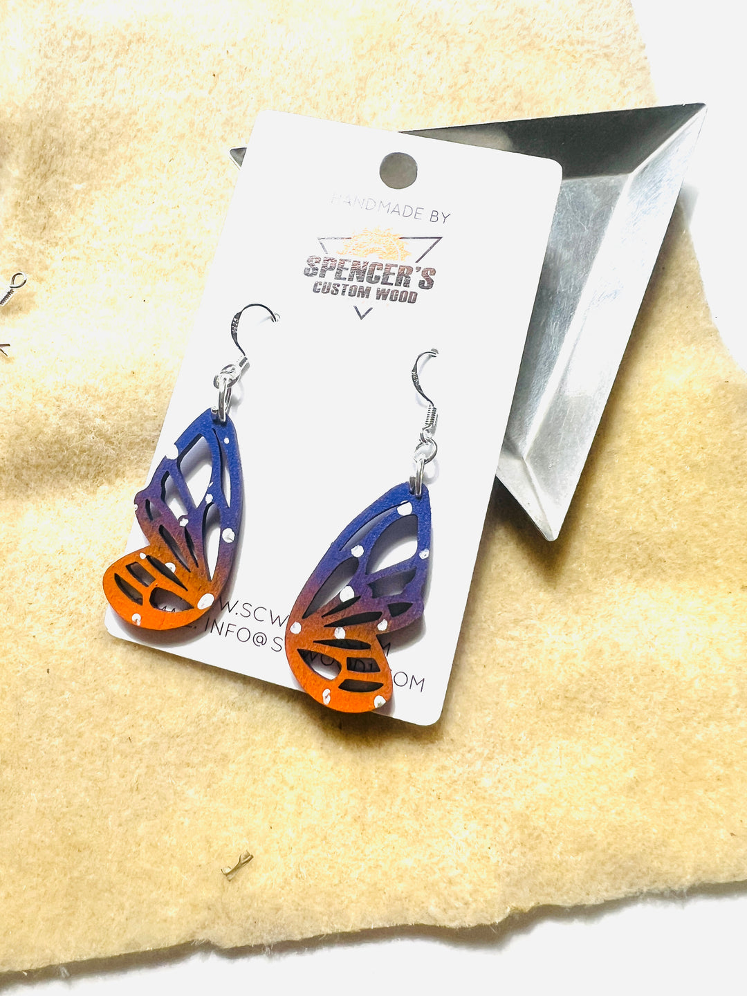 Earrings Wood Butterfly Wing Colorful Dangle Drop Ear Hook