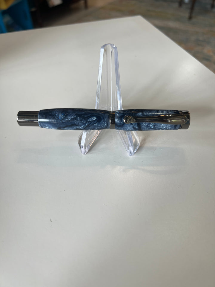 Pen Fountain Navy Blue Swirl Acrylic with Gunmetal Hardware