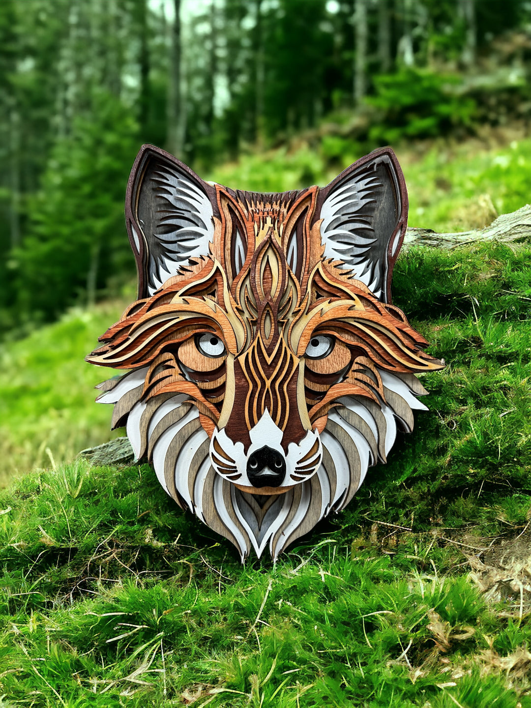 Wall Decoration Fox Head Detailed Layered Wood Art Mandala 3D Art