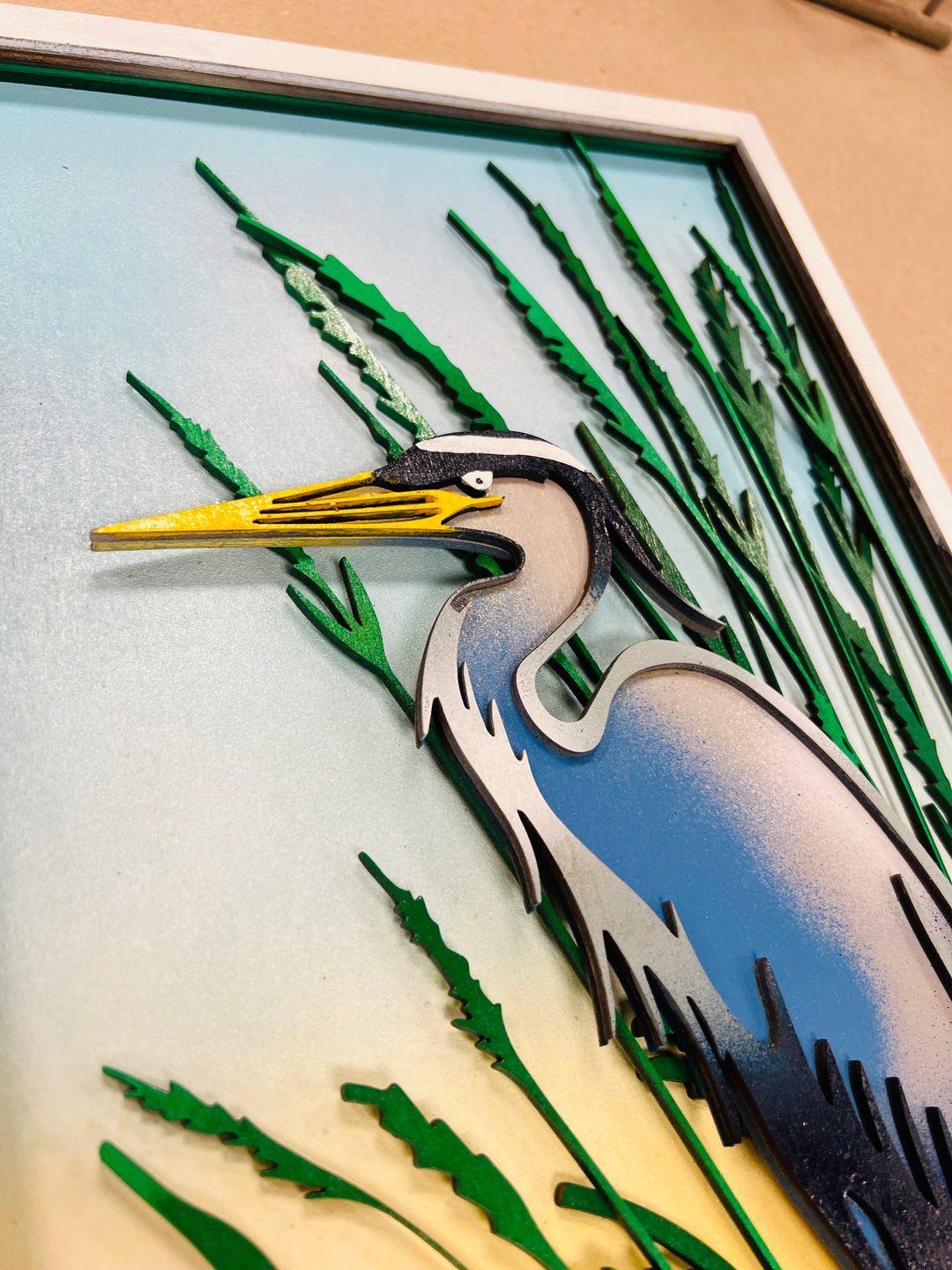 Wall Decoration Crane Blue Heron Multi Layer Wood 3D Art Mandala 2314