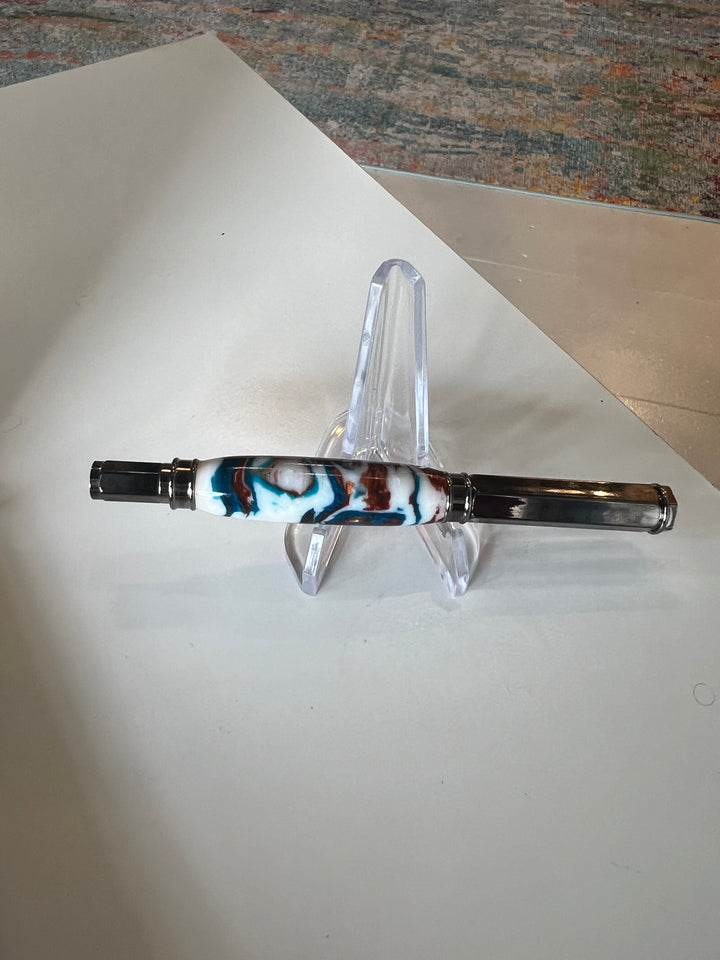 Pen Fountain White Turquoise Bronze Acrylic with Gunmetal Hardware