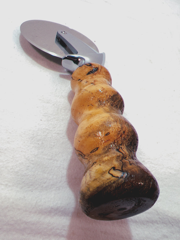 Pizza Cutter Spalted Pecan Hardwood Handle with Stainless Steel Rotary Blade 9957