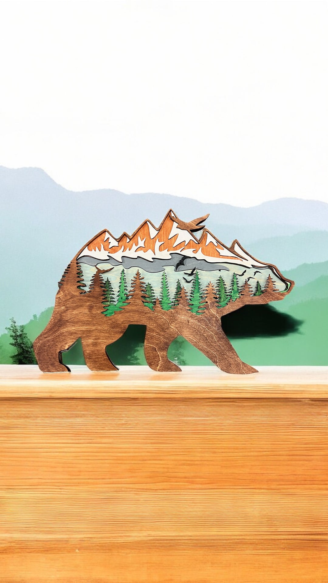 Wall Decoration Bear Scene Layer Wood Art Mandala 3D Art Multilayer