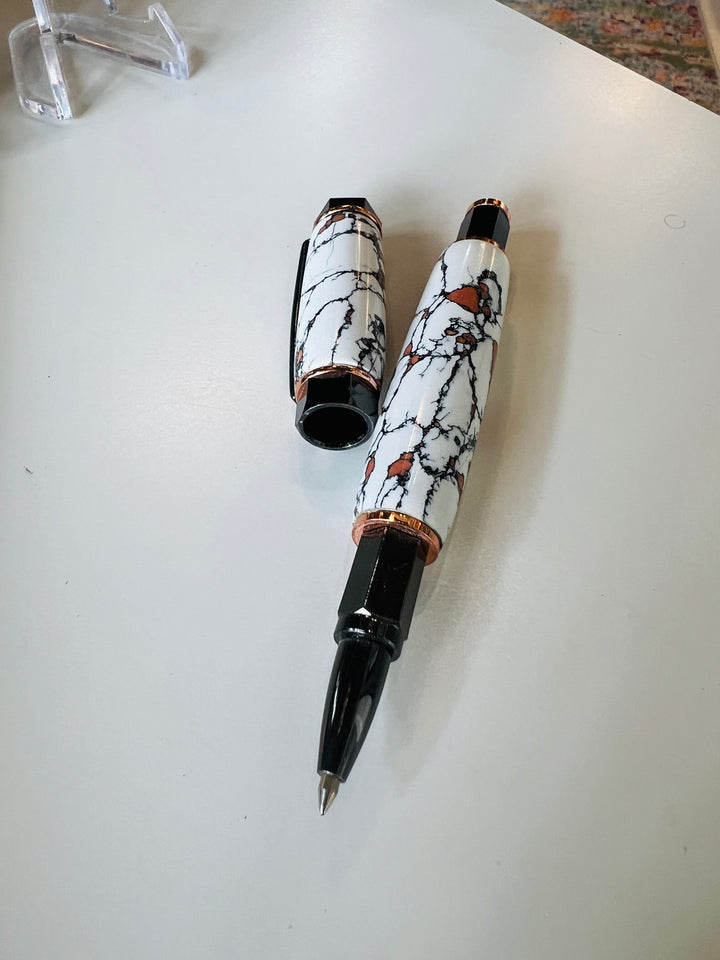 Pen Ballpoint Rock White Bronze with Two Tone Gunmetal Rose Gold Hardware