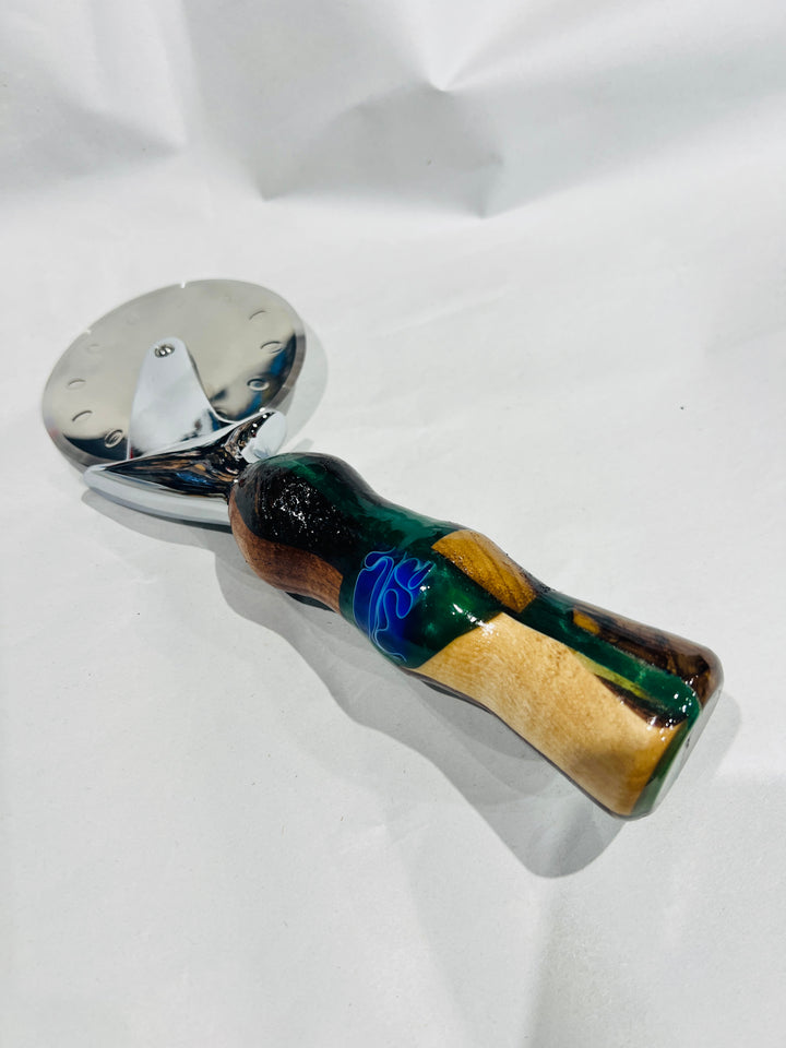 Pizza Cutter Multiple Hardwood Green Acrylic Handle with Stainless Steel Rotary Blade 9442