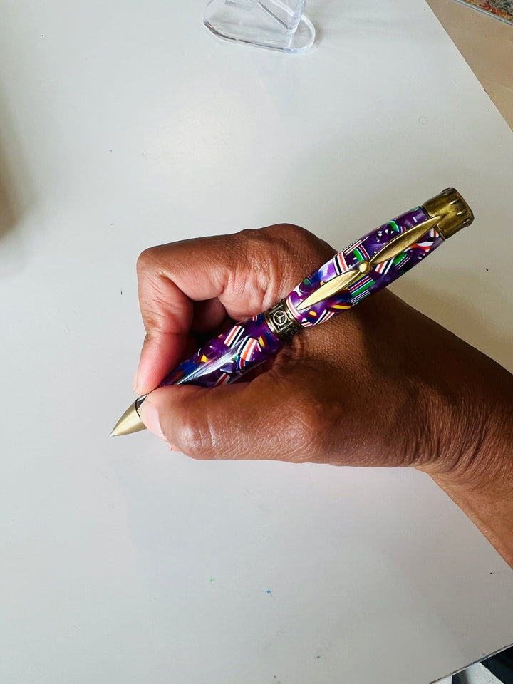 Pen Ballpoint Propeller Pilot Theme Purple Confetti Acrylic Antique Gold Hardware