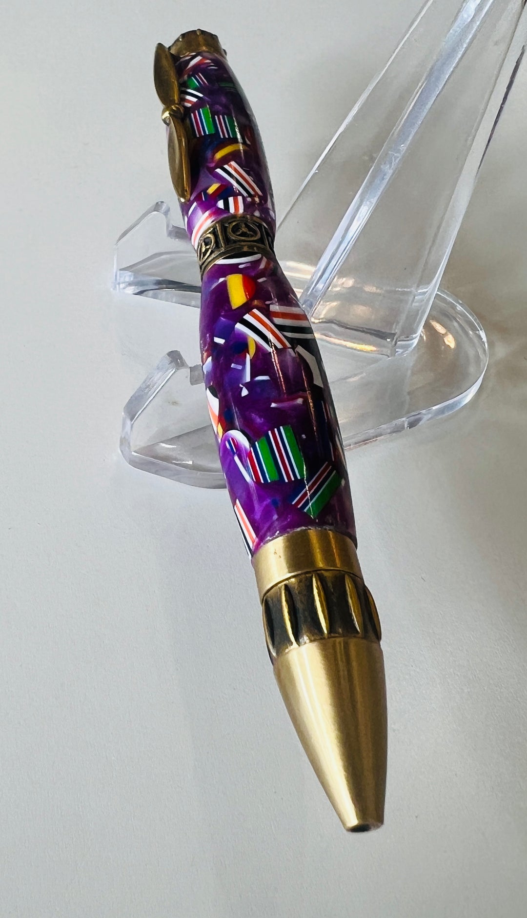 Pen Ballpoint Propeller Pilot Theme Purple Confetti Acrylic Antique Gold Hardware