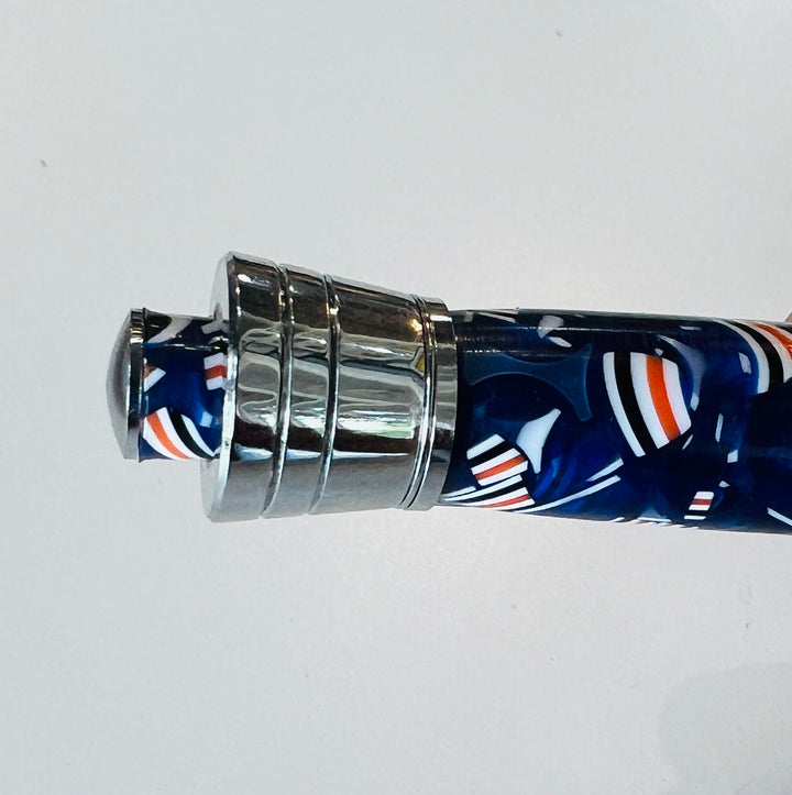 Pen Ballpoint Blue Orange White Confetti Acrylic with Silver metal Hardware