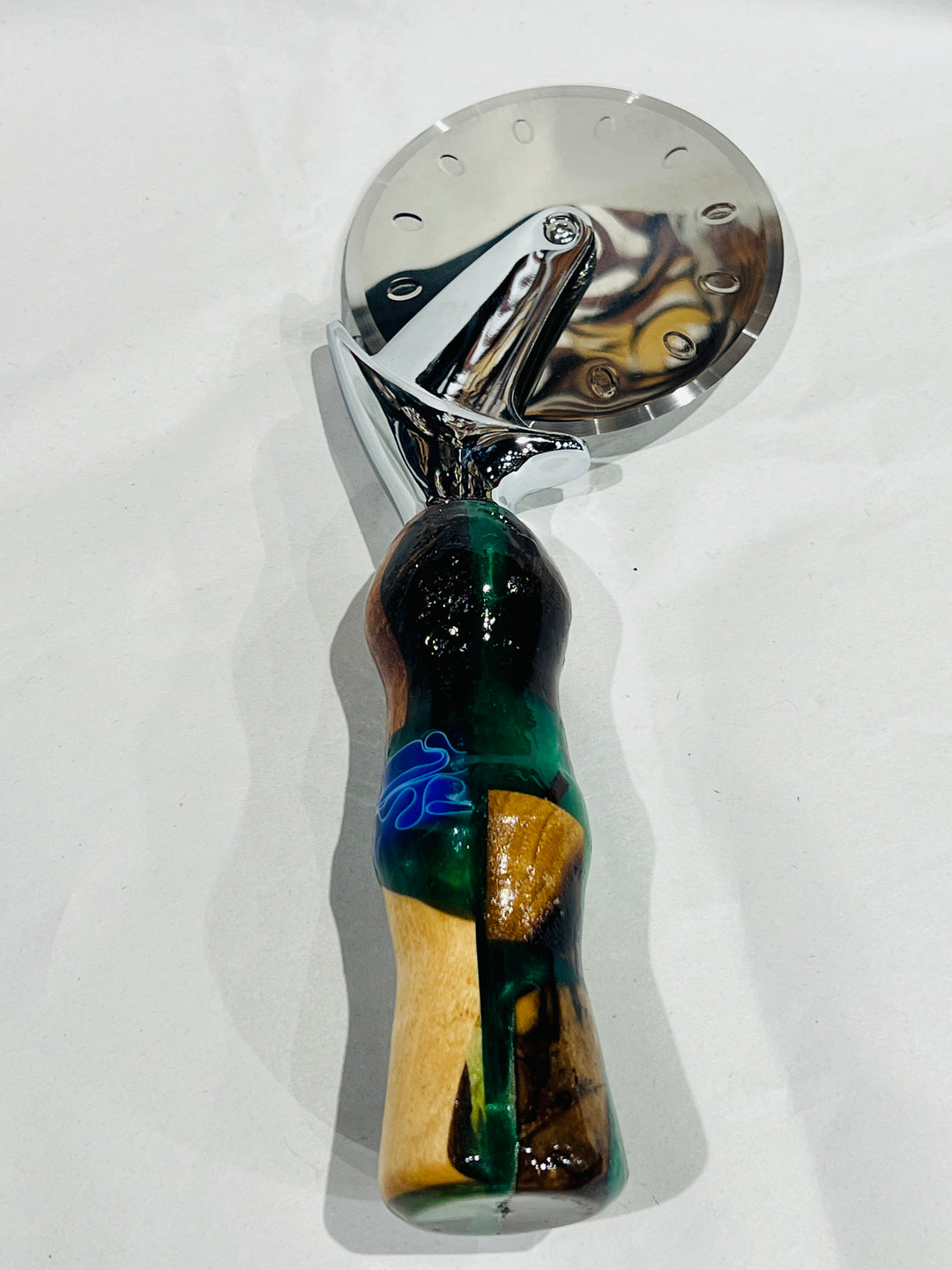 Pizza Cutter Multiple Hardwood Green Acrylic Handle with Stainless Steel Rotary Blade 9442