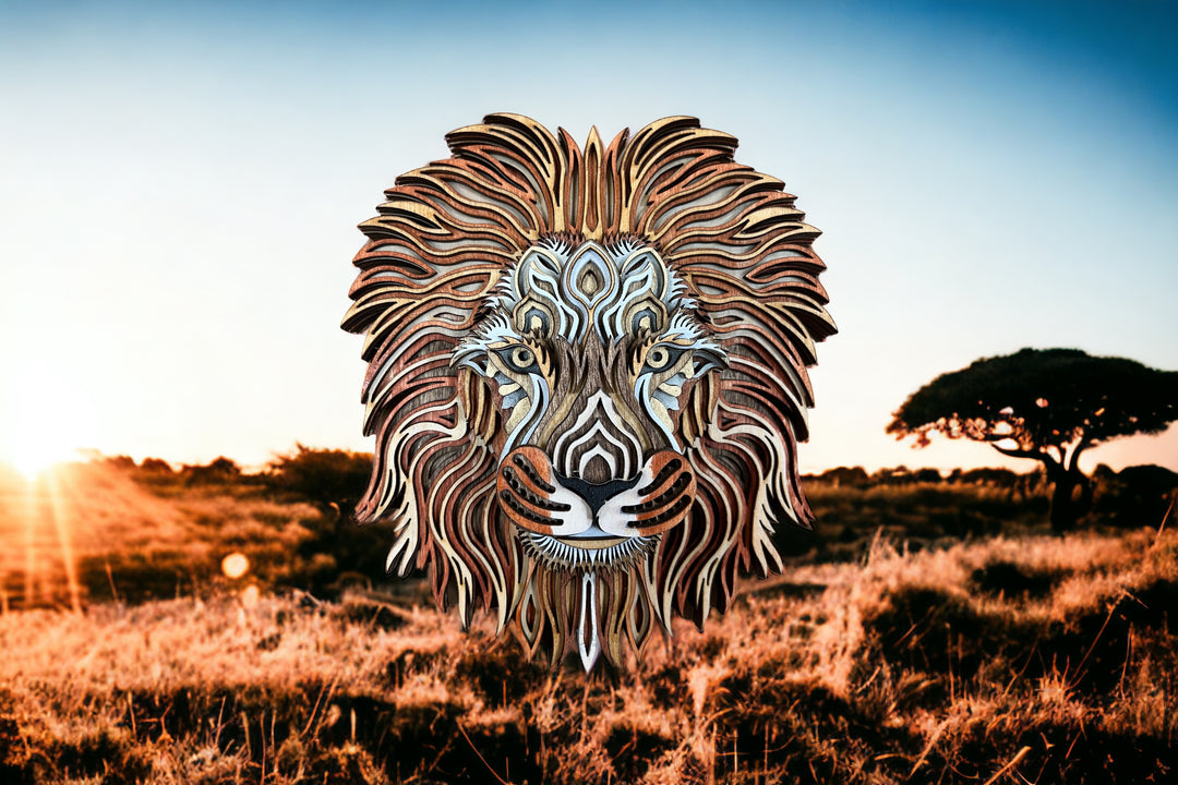 Wall Decoration Lion Head Layered Wood Art Mandala 3D Art