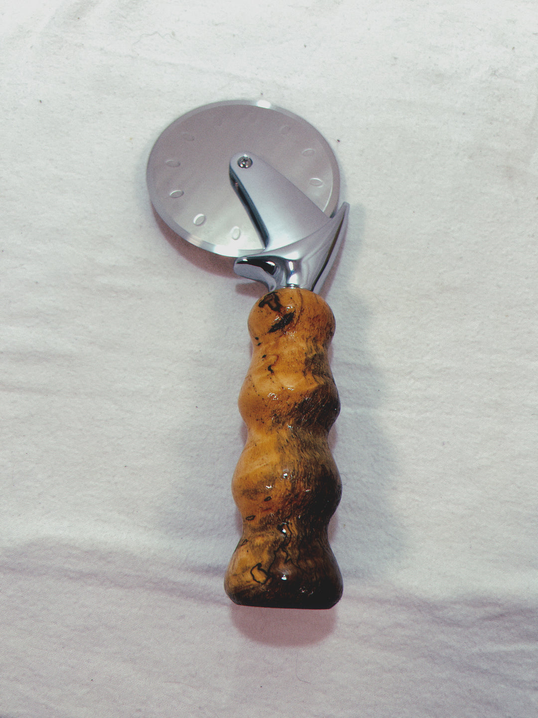 Pizza Cutter Spalted Pecan Hardwood Handle with Stainless Steel Rotary Blade 9957