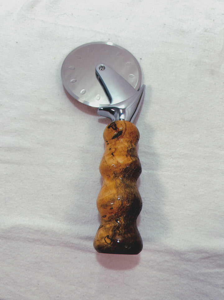 Pizza Cutter Spalted Pecan Hardwood Handle with Stainless Steel Rotary Blade 9957