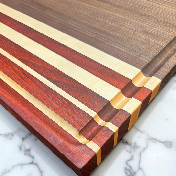 Edge Grain Extra Large Padauk, Maple and Walnut Cutting Board