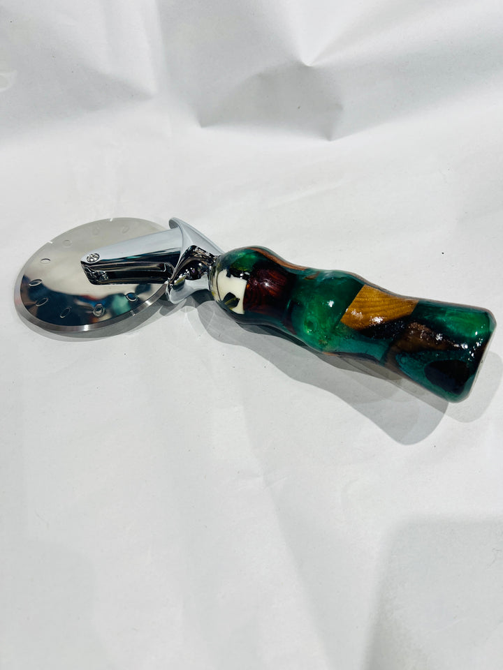 Pizza Cutter Multiple Hardwood Green Acrylic Handle with Stainless Steel Rotary Blade 9442
